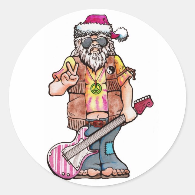 Sticker Rond Hippy Père Noël dit "Cool Yule" (Devant)