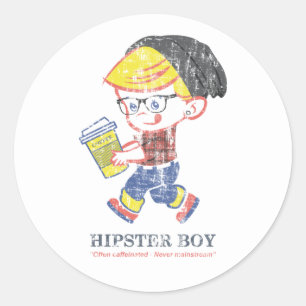 Sticker Rond Hipster Boy désespéré vintage Parodie illustration