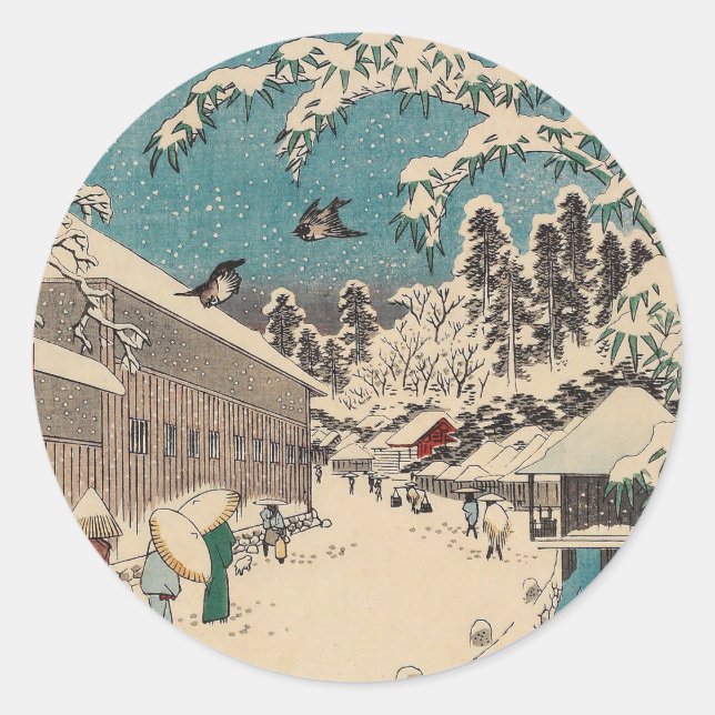 Sticker Rond Hiroshige hiver paysage Japon pays (Devant)