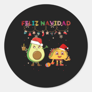 Sticker Rond Hispanique Joyeux Noël Avocat Tacos Mexicain Chris
