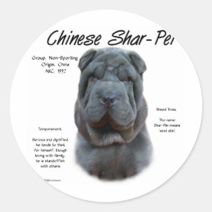 Sticker Rond Histoire du Shar Pei en Chine Bleue, Sharpei, Shar