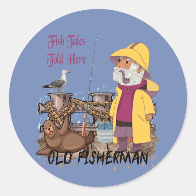 Sticker Rond Histoires De Poissons - Vieux Pêcheur (Devant)