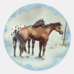 Sticker Rond HIVER APPALOOSA & FLAKES DE NEIGE par SHARON SHARP