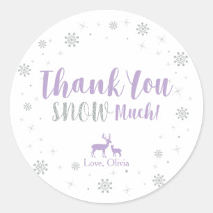 Sticker Rond Hiver, Argent et Merci violet neige beaucoup