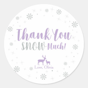 Sticker Rond Hiver, Argent & Violet merci beaucoup pour la neig