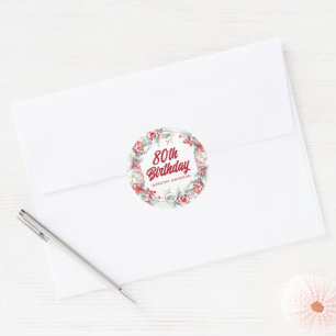Sticker Rond Hiver Berry Wreath 80th Birthday Envelope Seal