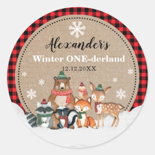 Sticker Rond Hiver Bois Animaux Onederland 1er anniversaire