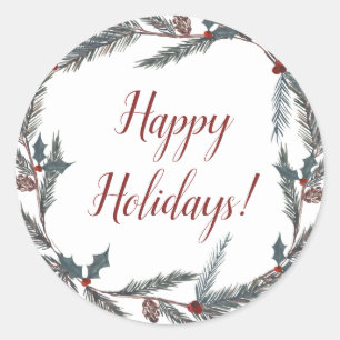 Sticker Rond Hiver Botanique Pine Berry Wreath Fête