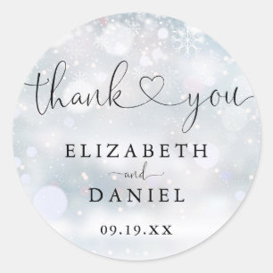 Sticker Rond Hiver Coeur Script Merci Mariage Faveur