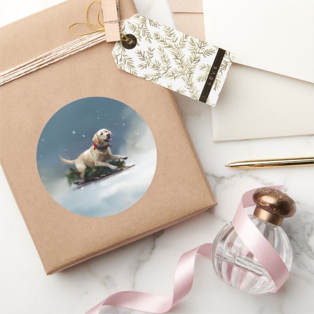 Sticker Rond hiver de Noël du Labrador (Cadeaux)
