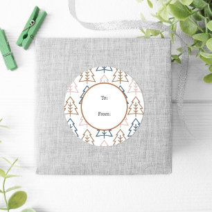 Sticker Rond Hiver Fun Boho Trees Bleu Or Noël