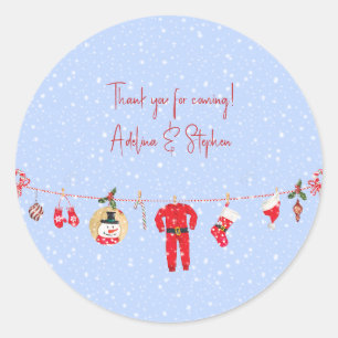 Sticker Rond Hiver Joyeux petit Noël Baby shower fille garçon