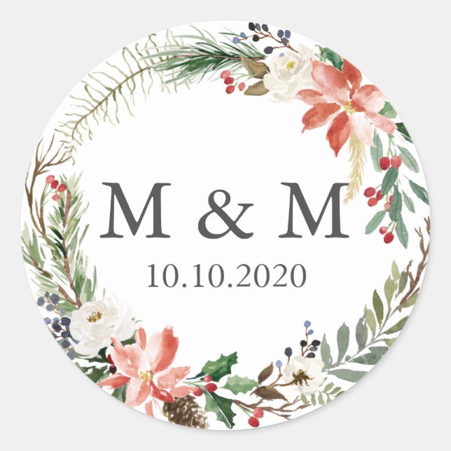 Sticker Rond Hiver mystique | Monogramme de couronne Mariage (Devant)