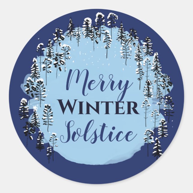 Sticker Rond Hiver neige Forêt Bleue Joyeux Solstice vacances (Devant)