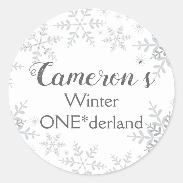 Sticker Rond Hiver ONE derland Anniversaire Parties scintillant (Devant)