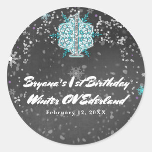 Sticker Rond Hiver ONE derland Chalk Turquoise & pourpre 1er an