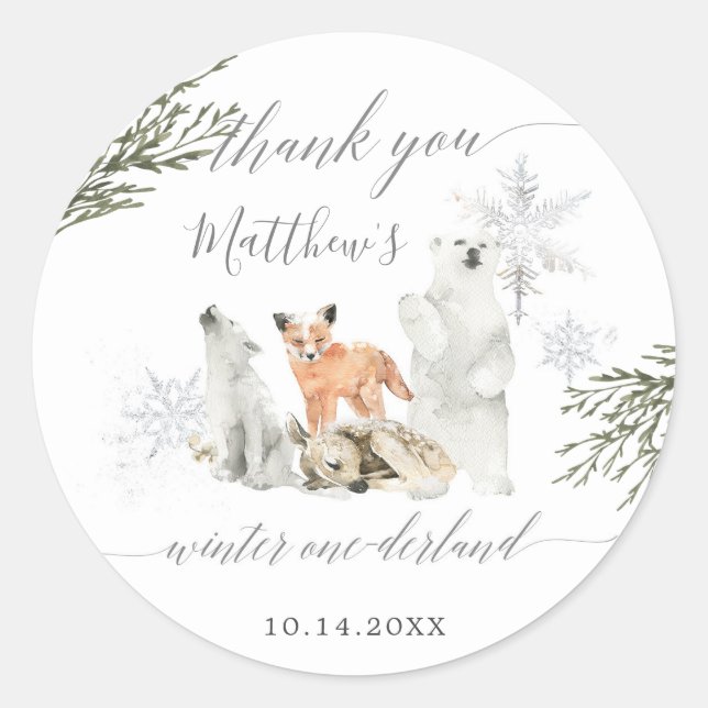 Sticker Rond Hiver Onederland Bois Merci animal (Devant)