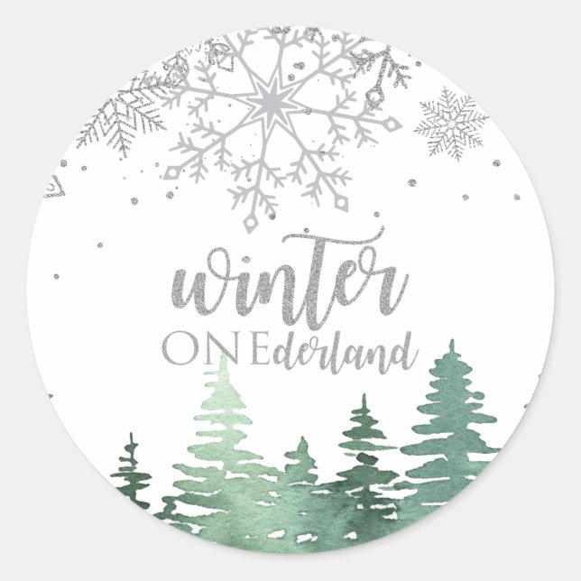 Sticker Rond Hiver Onederland Flèches et arbres en argent (Devant)