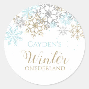 Sticker Rond Hiver Onederland premier anniversaire Snowflake