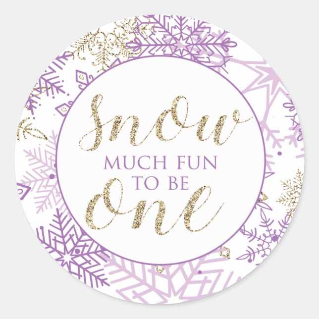 Sticker Rond Hiver Onederland Purple et Gold Snowflake (Devant)