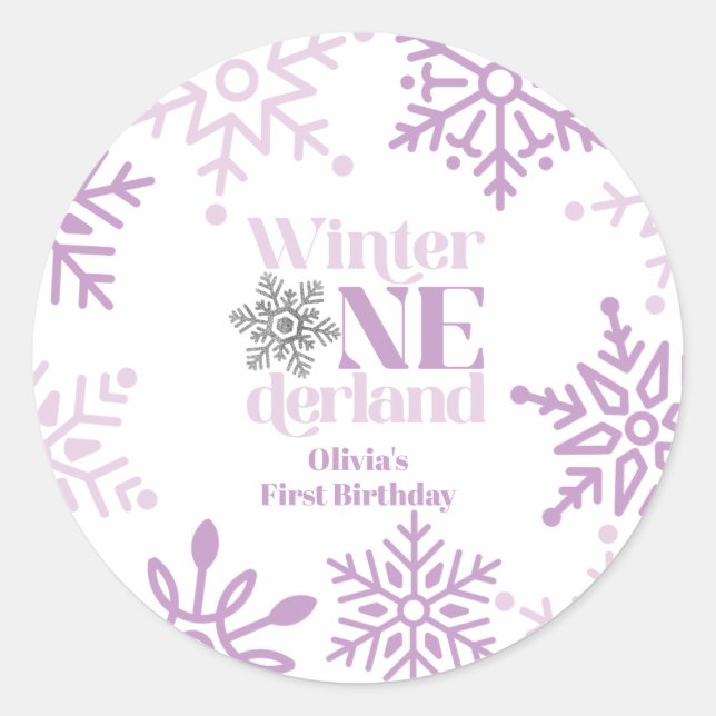 Sticker Rond Hiver Onederland Purple Flocon de neige 1er annive (Devant)