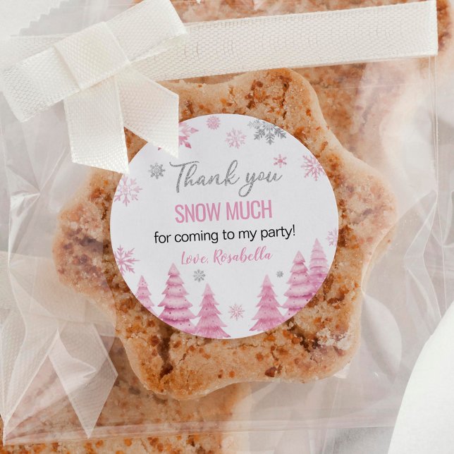 Sticker Rond Hiver Pink Snowflake Merci anniversaire (Créateur téléchargé)