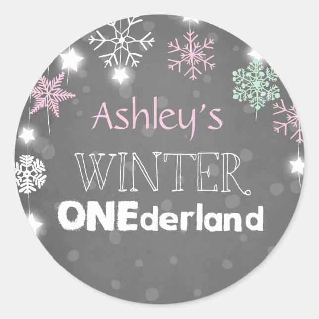 Sticker Rond Hiver sur terre Snowflakes Enveloppe phoque rose (Devant)