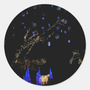 Sticker Rond Hiver Wonderland Lumières Bleu et blanc Vacances