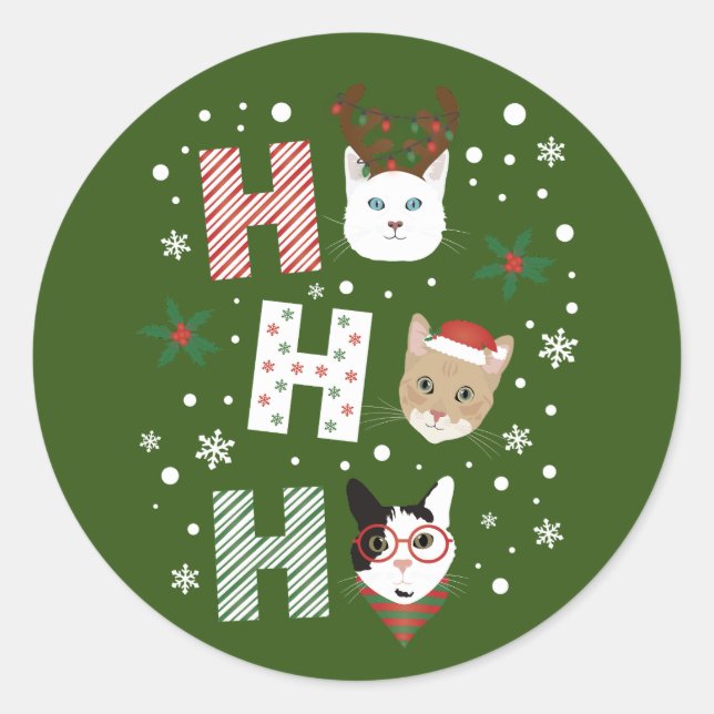 Sticker Rond Ho Ho Ho Chats Joyeux Noël (Devant)