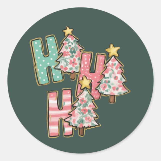 Sticker Rond Ho Ho Ho Christmas Tree Joyeux arbres Coquette (Devant)
