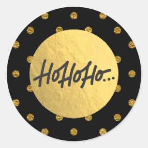 Sticker Rond HO HO HO Noël Points noirs en feuille d'or