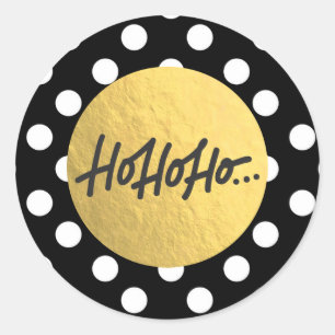 Sticker Rond HO HO HO Noël Vacances Points Noirs et Blancs
