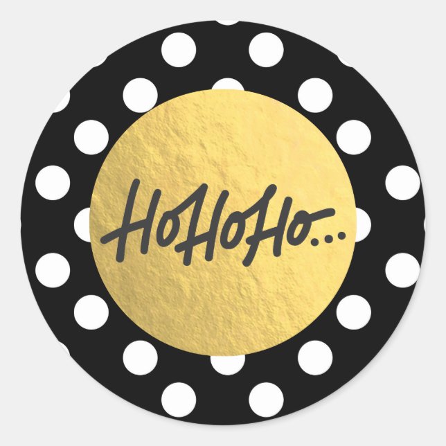 Sticker Rond HO HO HO Noël Vacances Points Noirs et Blancs (Devant)