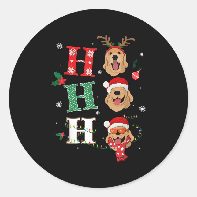 Sticker Rond Ho Ho Ho Retrivers Golden Xmas Outfit Christmas C (Devant)