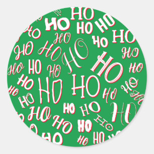 Sticker Rond HO HO HO Texte de Noël motif blanc vert rouge