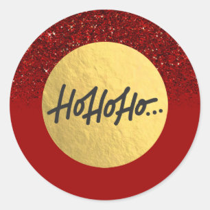 Sticker Rond HO HO Holiday Red Glitter Gold Foil