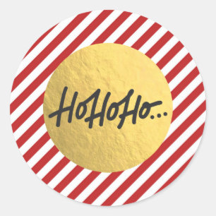 Sticker Rond HO HO Holiday Red Stripes Gold Frappes