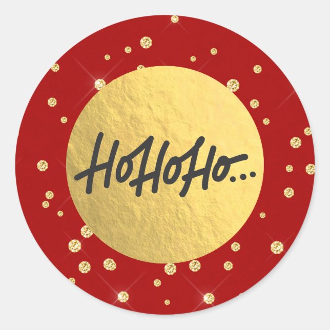Sticker Rond HO HO Noël Vacances en or rouge points Foil (Devant)