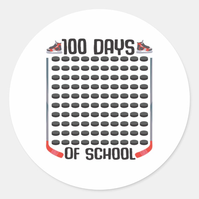 Sticker Rond Hockey 100 Jours De Sport Scolaire Garçons Filles  (Devant)