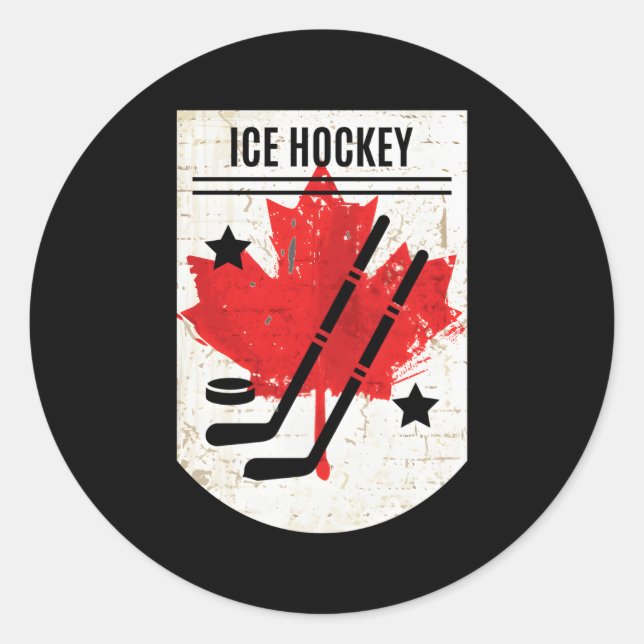 Sticker Rond Hockey Canadien Sur Glace Pour La Fête Du Canada (Devant)