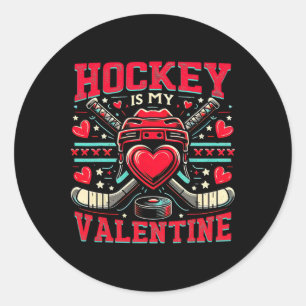 Sticker Rond Hockey est mon Saint-Valentin Amateur de Hockey la