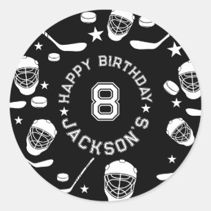 Sticker Rond Hockey noir et blanc Anniversaire de enfant à thèm