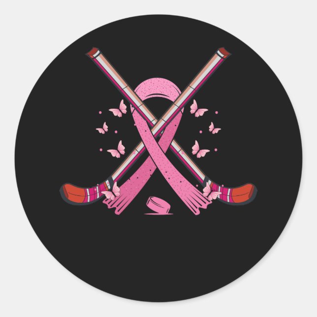 Sticker Rond Hockey rose Ruban Brebis Sensibilisation au cancer (Devant)
