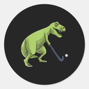 Sticker Rond Hockey sur gazon Dinosaure T-rex Joueur Hommes Fem