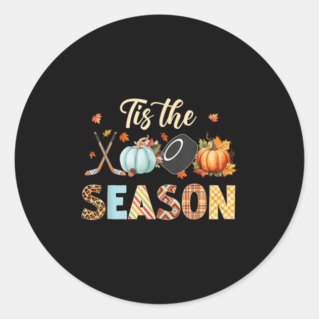 Sticker Rond Hockey Tis Saison Citrouille Automne Automne Thank (Devant)