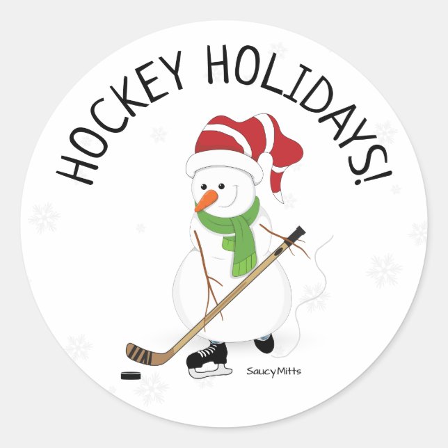 Sticker Rond Hockey Vacances Hockey Snowman Noël Classique R (Devant)