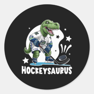 Sticker Rond Hockeysaurus Drôle Dinosaure Hockey Enfants Hockey