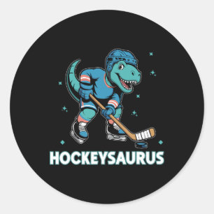 Sticker Rond Hockeysaurus Drôle Dinosaure Trex Hockey Enfants H