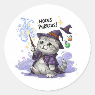 Sticker Rond Hocus Purrcus Plier - Scottish Pold Cat Halloween