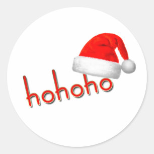 Sticker Rond HoHoHo Casquette de Noël Rouge Blanc Simple
